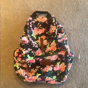PINK Victoria's Secret Black and Pink Floral Backpack